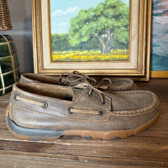 Women's Twisted X Boat Shoe Driving Moccasin Brown All Leather Size 6.5 M NEW - Picture 2 of 7